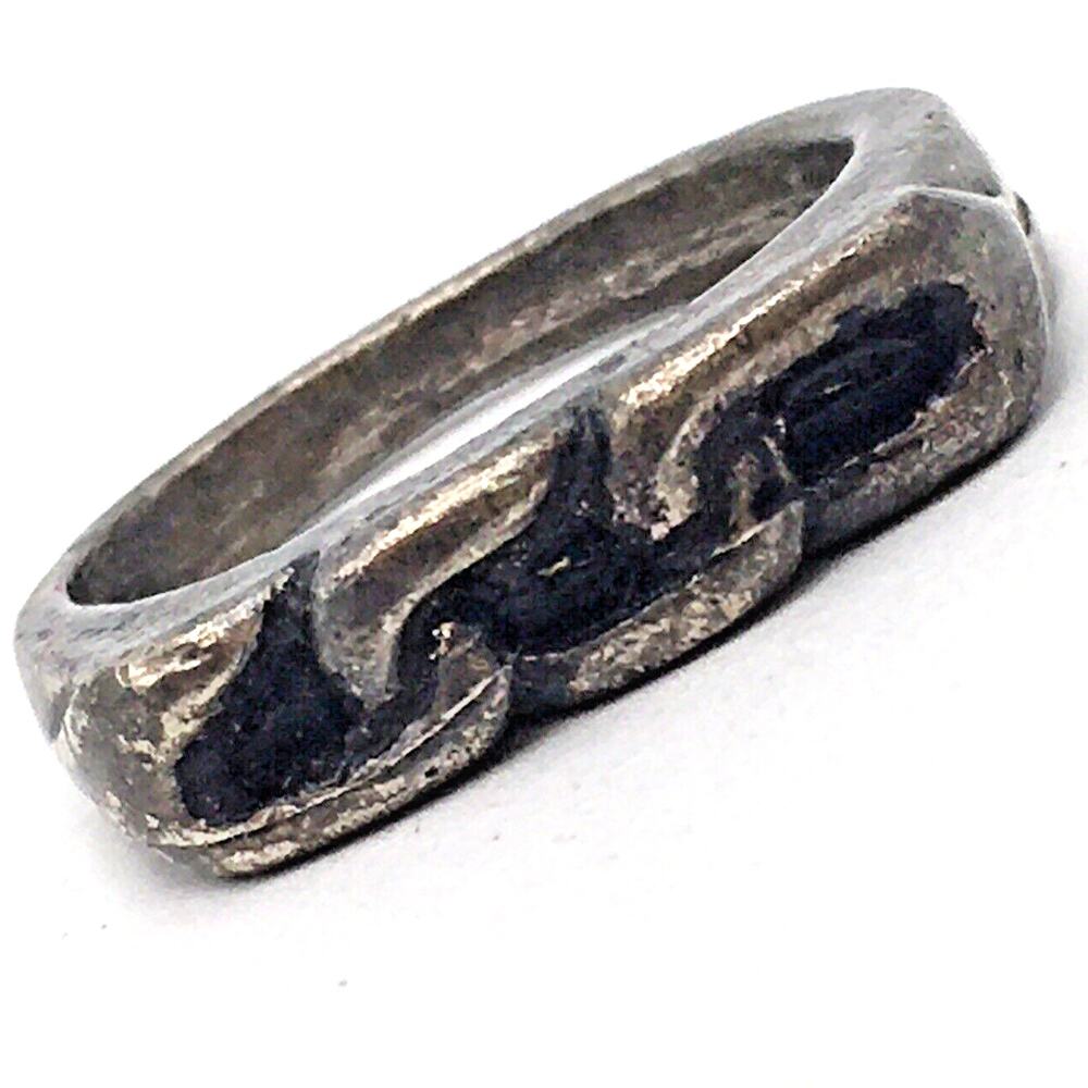 Vintage Pewter Cuban Link Chain Look Ring Unisex Size 5